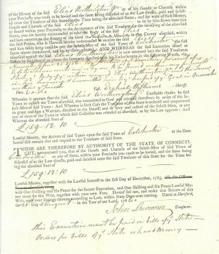REVOLUTIONARY WAR CONNECTICUT TREASURER ' S 1786 WARRANT TO COLLECT UNPAID TAXES 2