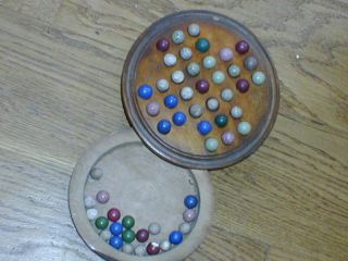 Rare Early Solitaire Game With Clay Marbles And Storage Compartment
