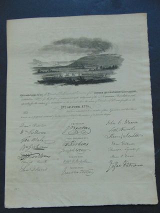 C.  1823 - Bunker Hill Monument Association Document W Engraving Of The Battle