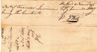 Nov,  1775,  Siege of Boston,  Oliver Ellsworth,  Thomas Seymour,  signed pay order 2