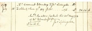Elmendorf Tavern Kingston York John Livingston Signed Invoice For Rum 1758