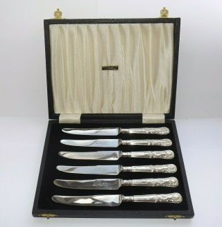Vintage Solid Silver Sterling Handled Set Of Six Tea Knives Cased Sheff 1962