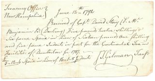 Revolutionary War Hampshire Governor John Taylor Gilman Autograph Document
