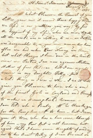 Mary Waite Autograph Letter From Jamaica 1785 To Mary Wanton At Newport R.  I.