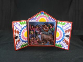 Peruvian Retablo Folk Art Box Diorama Bull Fighting Peru Hand Crafted
