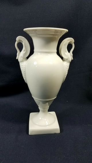 Vintage Limoges White Porcelain " Lamp Base " Vase Urn Shape Swan Form Handles Euc