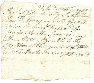1780 Falmouth Maine Revolutionary War Captain John Starbird Signed Pay Receipt