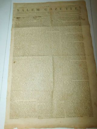March 6,  1783 Salem Gazette Revolutionary War Newspaper,  Netherlands Treaty