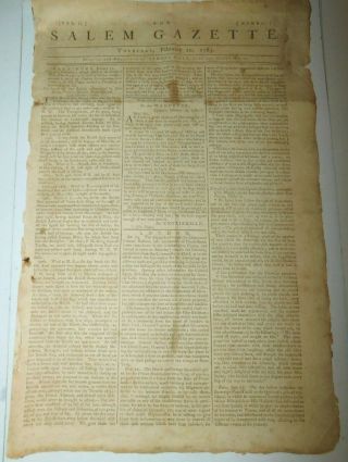 Feb 20,  1783 Salem Gazette Revolutionary War Newspaper