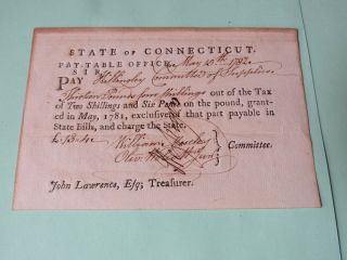 1782 Oliver Wolcott Jr.  Revolutionary War Document Connecticut Promisary Note