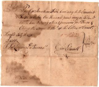 July 1775,  Battle Bunker Hill,  Oliver Ellsworth,  Jonathan Fitch,  Signed Payorder