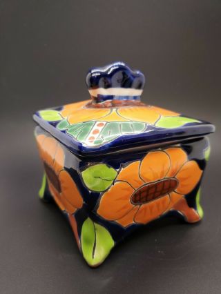 Mexico Ceramic Lidded Sunflower Trinket Box Dish Talavera Pottery Colorful