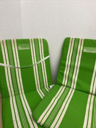 Vintage Pair Retro Lawn Chair Cushion Pad Outdoor Seat Green Blue Stripes