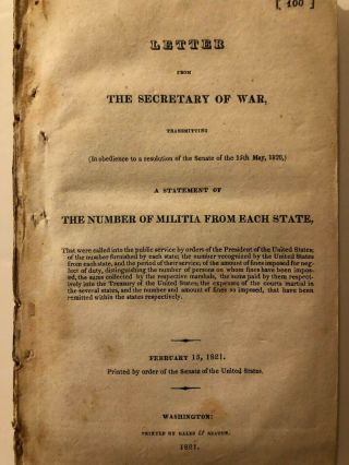1821 Secretary Of War Number Of Militia From Each States