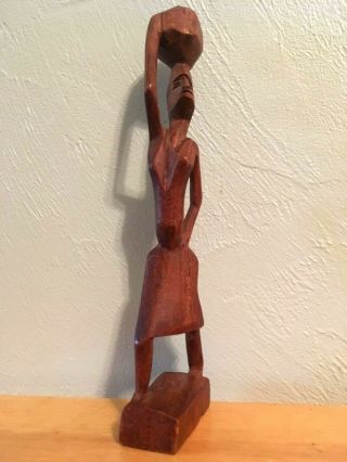 African Sculpture Hand Carved Wood Figure Woman Tribal Lady Wooden 10.  5 " H