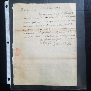 John Tyler Sr.  Letter To Benjamin Lincoln 1789 Revolutionary War General Als