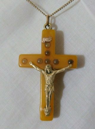 Vintage 7 Sorrows Of Mary Stanhope Catholic Butterscotch Bakelite Crucifix Cross