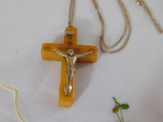 Vintage 7 Sorrows of Mary Stanhope Catholic Butterscotch Bakelite Crucifix Cross 3