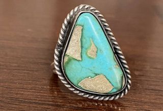 Vintage 1970s Navajo Large Turquoise Sterling Silver Ring | Native American