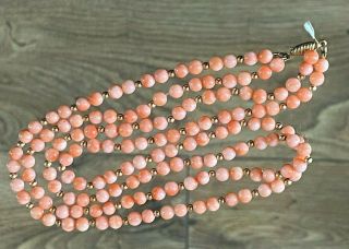 Vintage 9ct Gold & Coral Double Strand Necklace 20gm