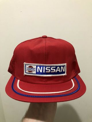 Vintage 80s Nissan Patch Mesh Snapback Trucker Hat Cap Swingster Made In Usa