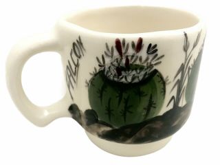 Mexican Pottery Tea Coffee Cup Mug Hand Painted La Pulga Signed Handmade Vtg
