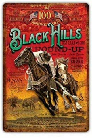 Western Cowboy Black Hills Horses Rodeo Bull Riding Rustic Metal Tin Sign 8 X 12