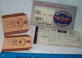 1948 Mid Continent Airlines Passenger Ticket Stub And Baggage Claims