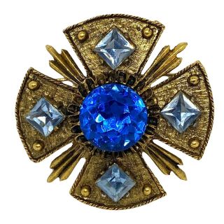 Vintage Dodds Maltese Cross Brooch Pendant Blue Signed
