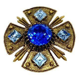 Vintage Dodds Maltese Cross Brooch Pendant Blue Signed 2