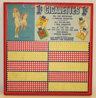 Vintage 1c Cigarettes Pin Up Punch Board Gambling Game - Unpunched