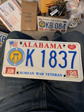 1998 - Alabama Korean War Veteran License Plate.  K 1837.  ⛩⛩