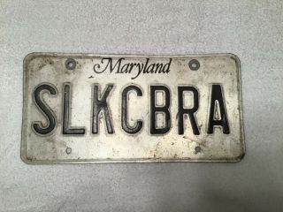 Maryland Vanity License Plate Tag Says Slkcbra