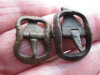 Detecting Finds 2 Small Colonial Shoe Buckles 2 Counterstamped 25x15mm 20x12mm