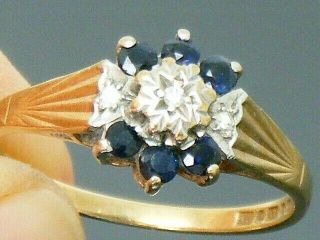 9ct Gold Vintage Sapphire & Diamond Hallmarked Cluster Ring Size M