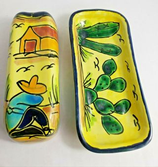 Vibrant Hand Painted Mexican Pottery Butter Dish Lead Yellow