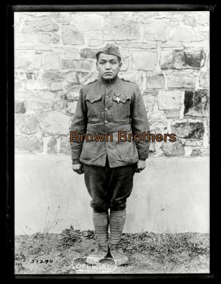 1910s Native American Indian Wwi Soldier Code - Talker Medal Glass Photo Negative