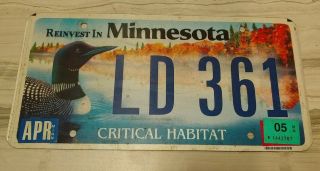 Single Reinvest In Minnesota License Plate - Ld 361 - Critical Habitat