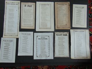 10 Antique Song Sheets / Broadsides Some Civil War - 1850 