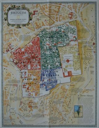 Historical Old City Map Jerusalem Israel West Bank Palestine Mosques Churches