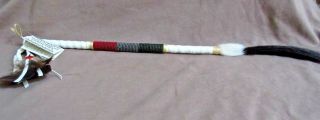 Native Navajo Handmade Wood,  Leather And Beaded 12 " Talking Stick M0188