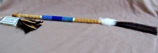 Native Navajo Handmade Wood,  Leather And Beaded 12 " Talking Stick M0202