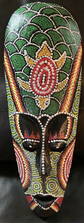 Hand Carved Wood African Tribal Turtle Mask Dot Painting Wall Hanging Decor