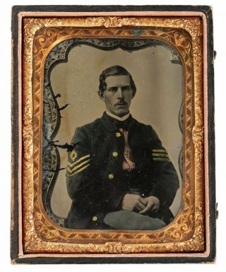 1860s Civil War Ambrotype Photo Of Union Army Soldier Cased Photograph 3