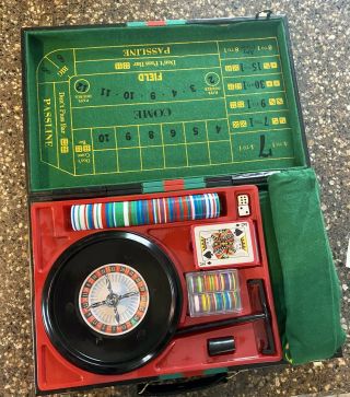 Vintage 5 In 1 Gambling Portable Briefcase Game Roulette Craps 21 Baccarat