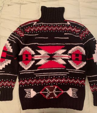 Mens Vintage Ralph Lauren Polo Sz M Hand Knit Wool Southwest Turtleneck Sweater