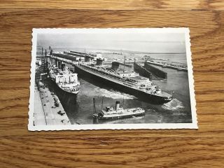 Ss Normandie Real Photo Postcard With Paris / French Line Cgt