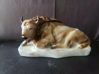 Zsolnay Ceramic Porcelain Buffalo Bull Hungry