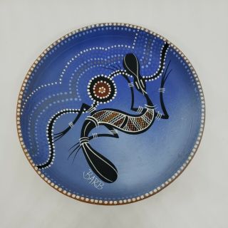 Hand Painted Australian Aboriginal Art Terracotta Plate - Signed