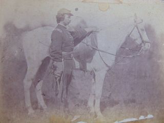 Antique Photograph - Civil War Cavalry Officer Standing Next To His Horse